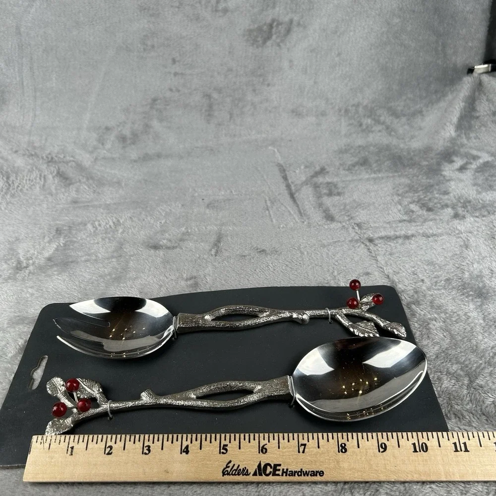 Festive Salad Serving Set Holiday Holly Berry Design Festive New Old Stock